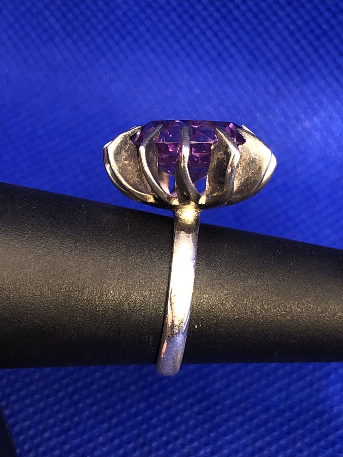 Taxco Mexico 925 Sterling Silver Round Purple Sapphire Cocktail Ring