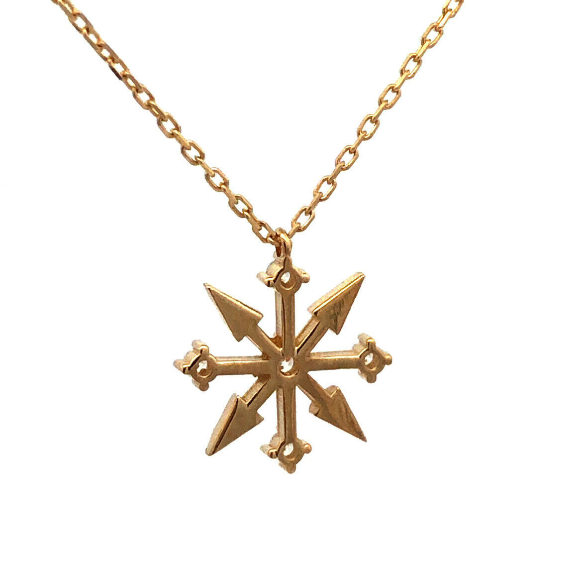 Retro 10K Yellow Gold Round Cubic Zirconia Star Burst Snowflake Pendant Necklace