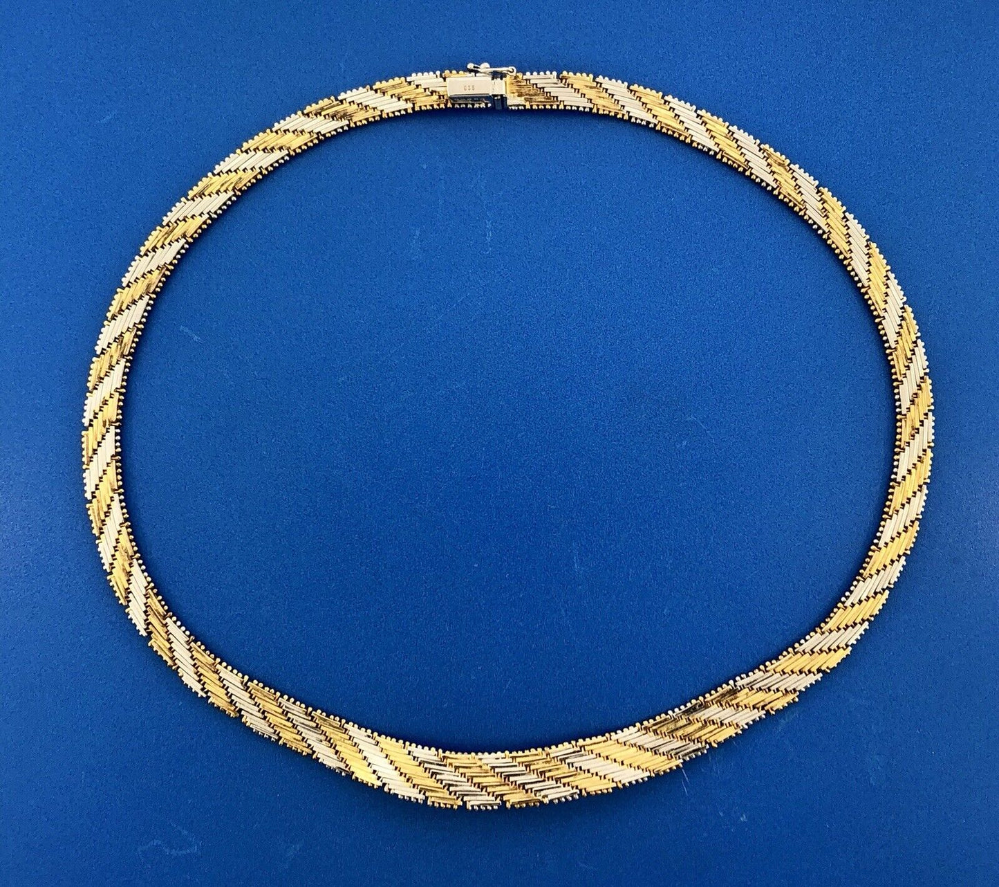 Sterling Silver 925 Diamond Two Tone Textured Weave Link V Necklace