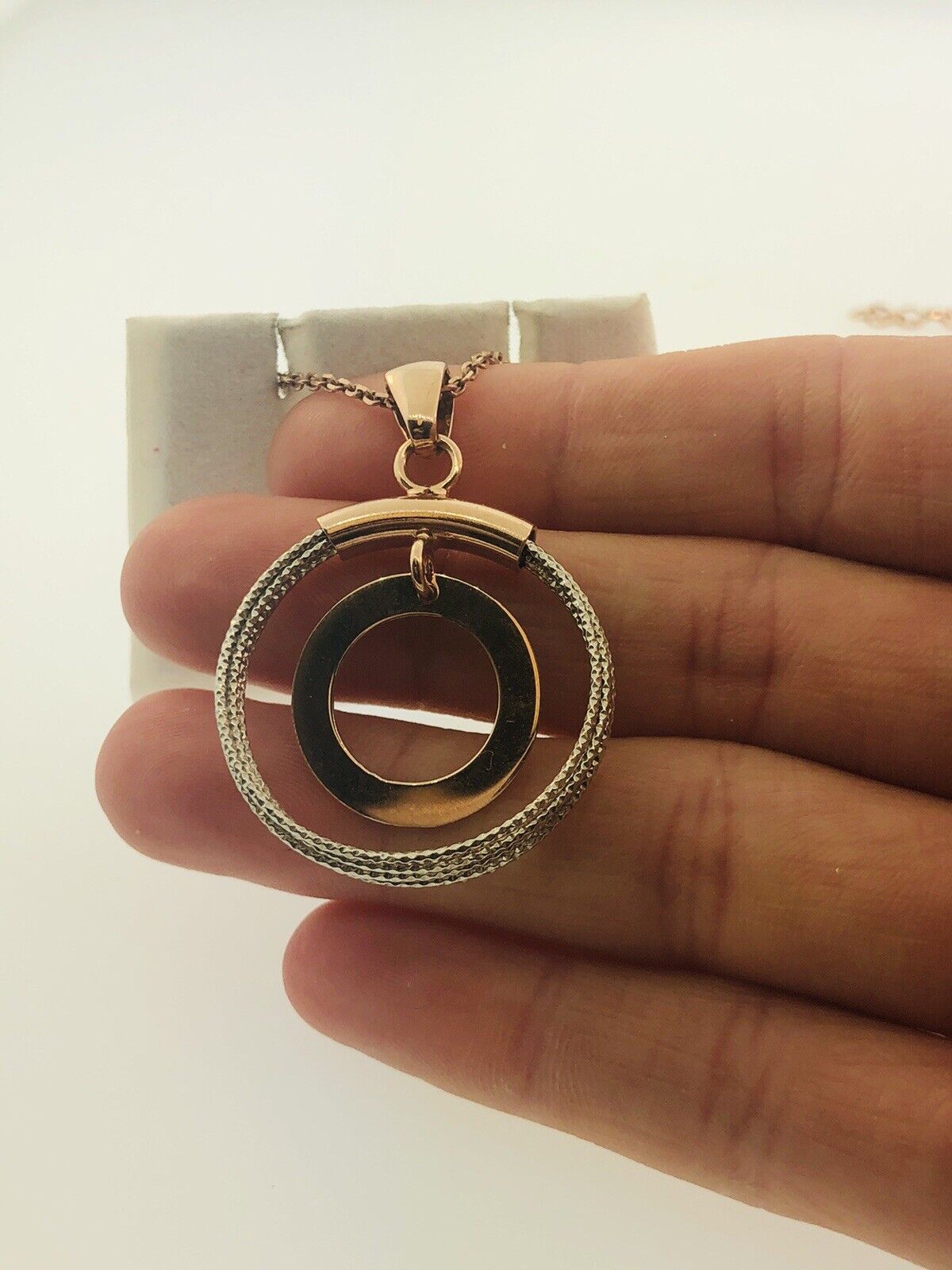 Dyadema Italy Sterling Silver Rose Wash Two Toned Life Infinity Circle Necklace