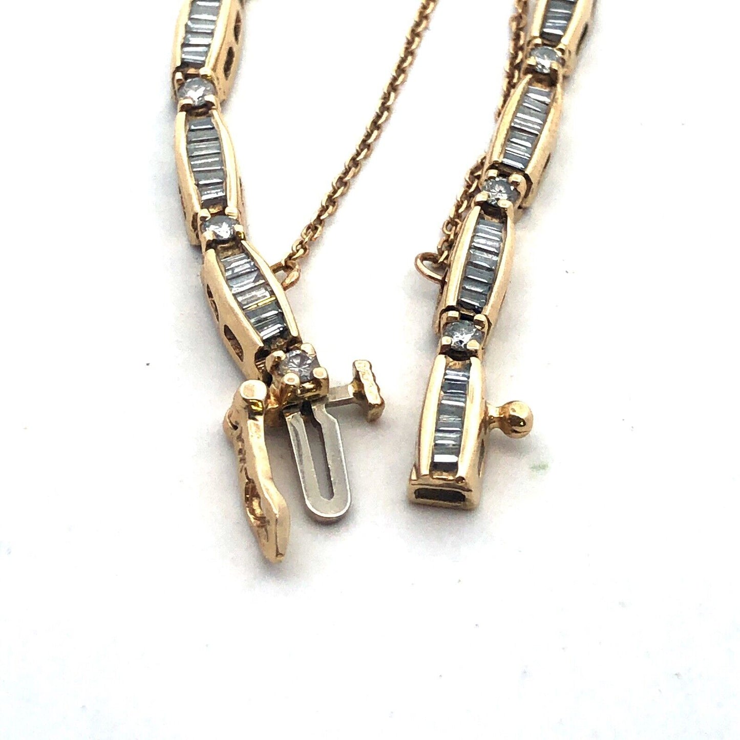 14K Yellow Gold Baguette Round Diamond Tennis Bracelet