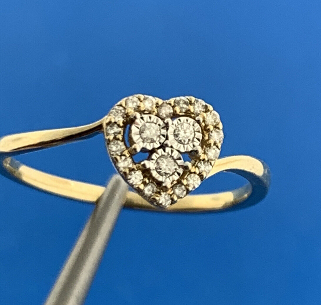 Designer FineRock 10K Yellow Gold Diamond Sweetheart Love Heart Bypass Ring