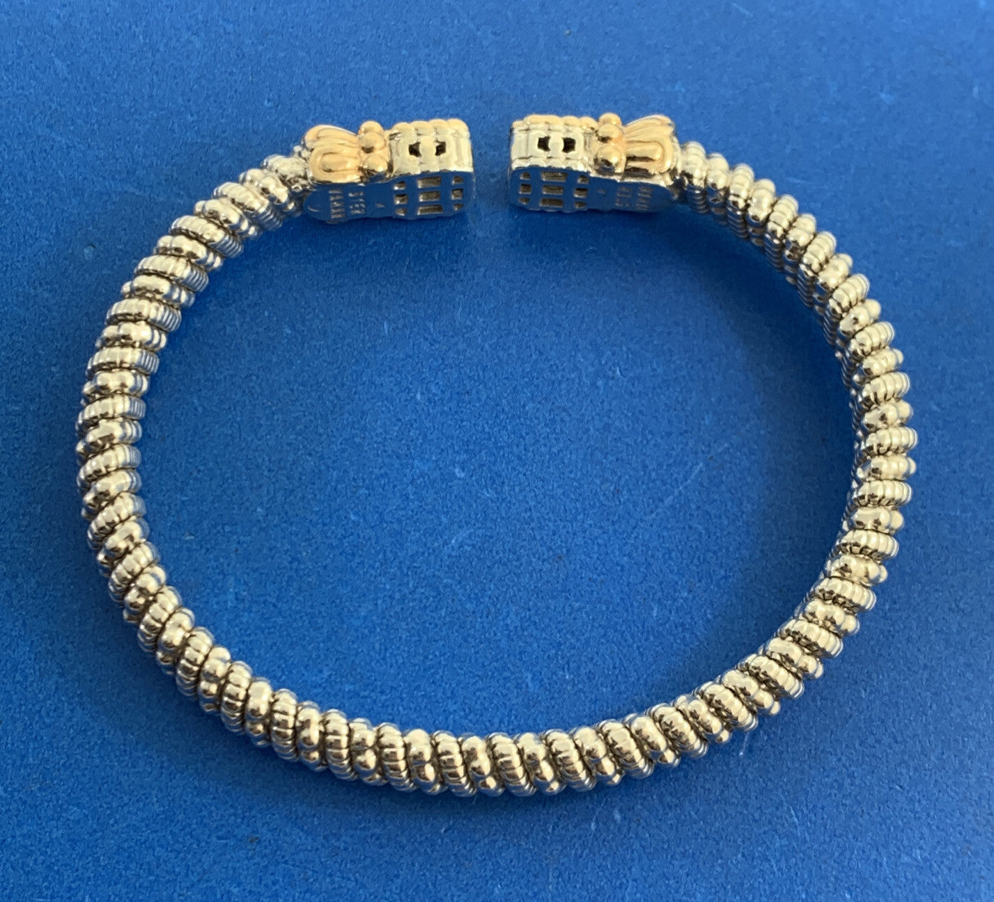 Alwand Vahan Sterling Silver 14K Gold Diamond Moire Beaded Open Cuff Bracelet