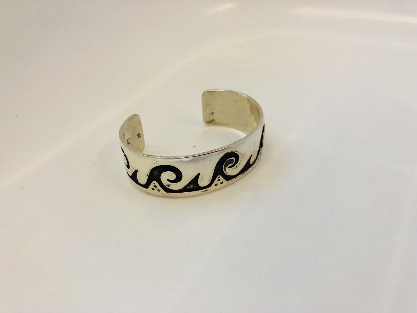 Vintage Native American Sterling Silver Overlay Wave Storyteller Cuff Bracelet