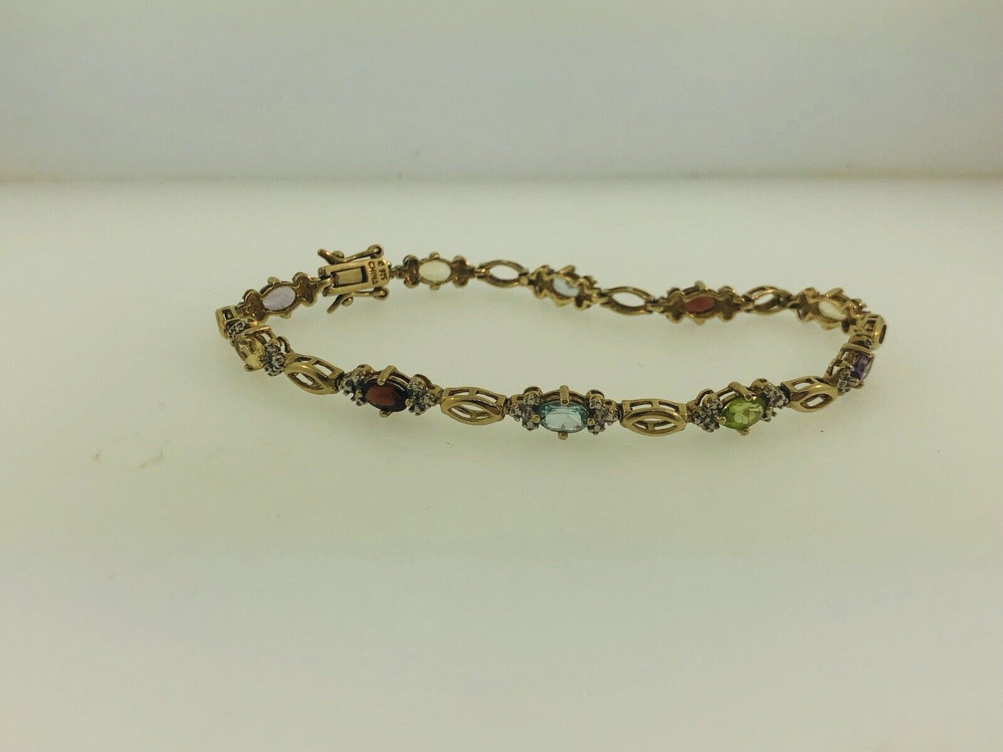 Sterling Silver 925 Vermeil Oval Multi-Gem Station Tennis Bracelet