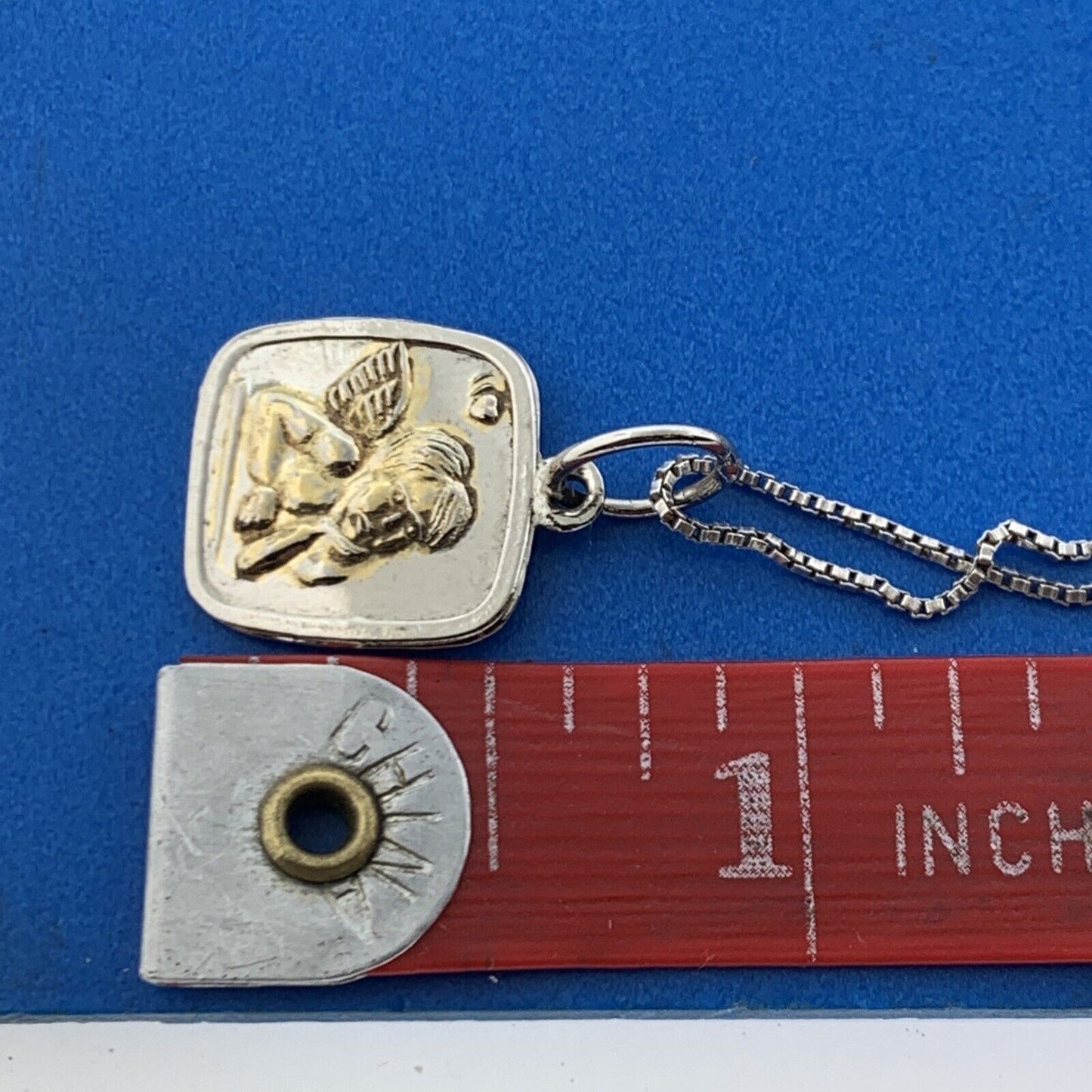 FAS Italy 925 Sterling Silver Two Tone Cherub Guardian Angel Pendant Necklace