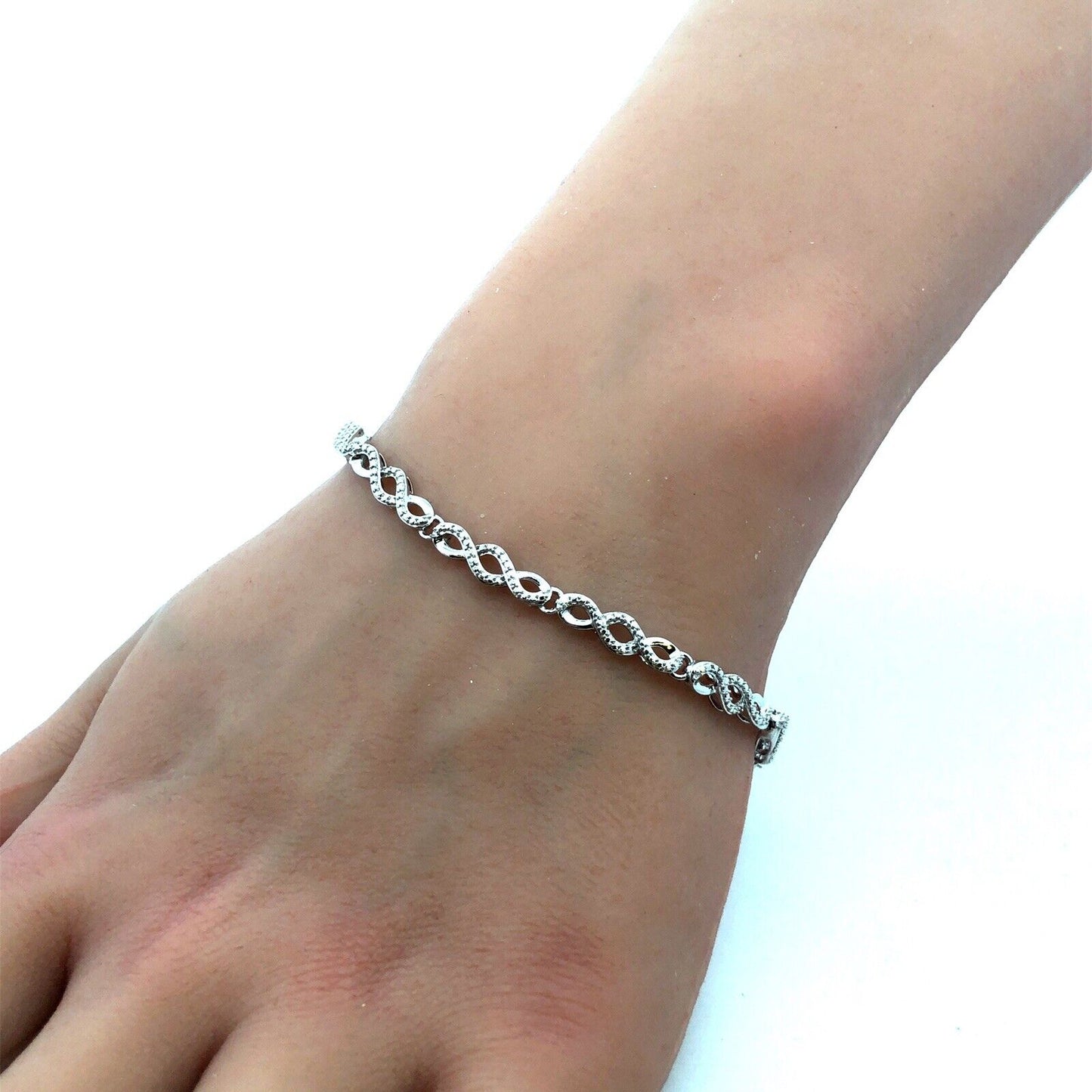 925 Sterling Silver Designer JWBR Textured Infinity Anniversary Tennis Bracelet