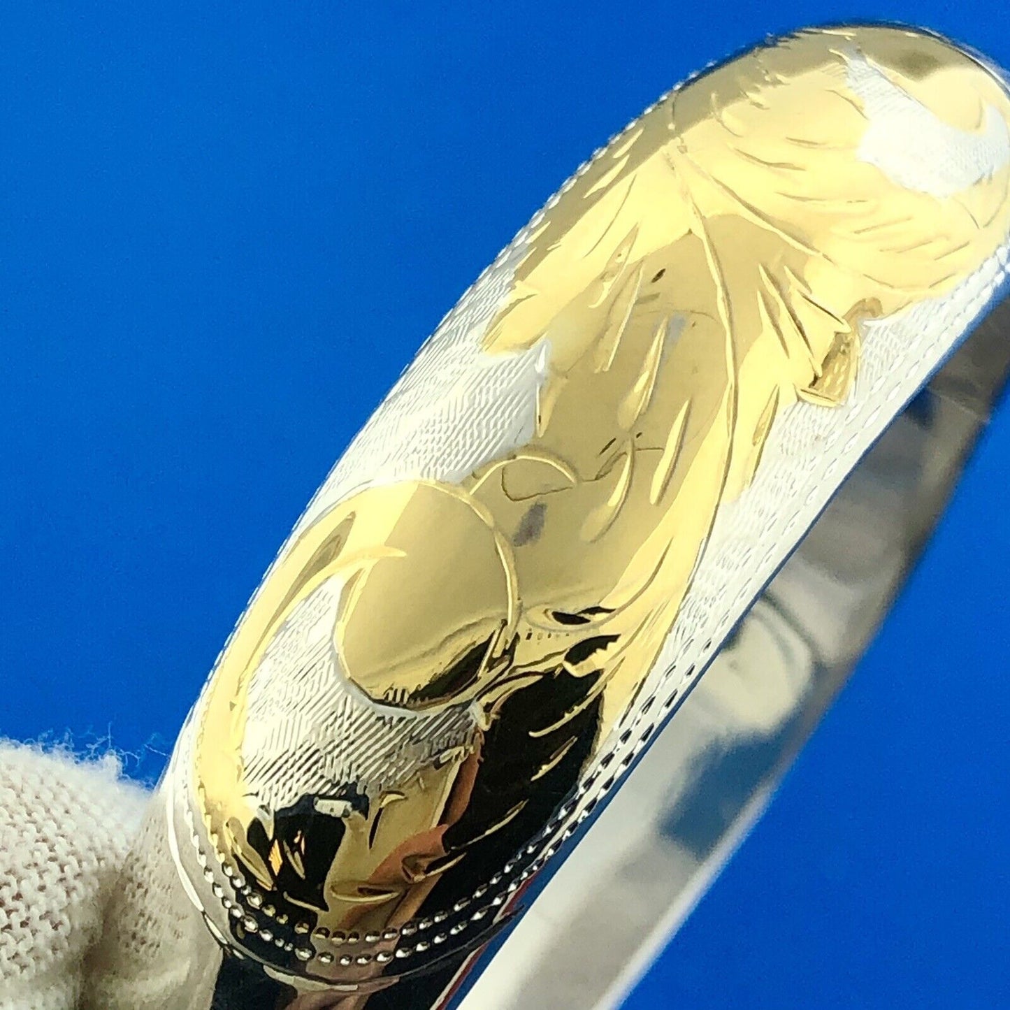 Designer CI Sterling Silver 925 Gold Two Tone Floral Scroll Hinged Cuff Bracelet