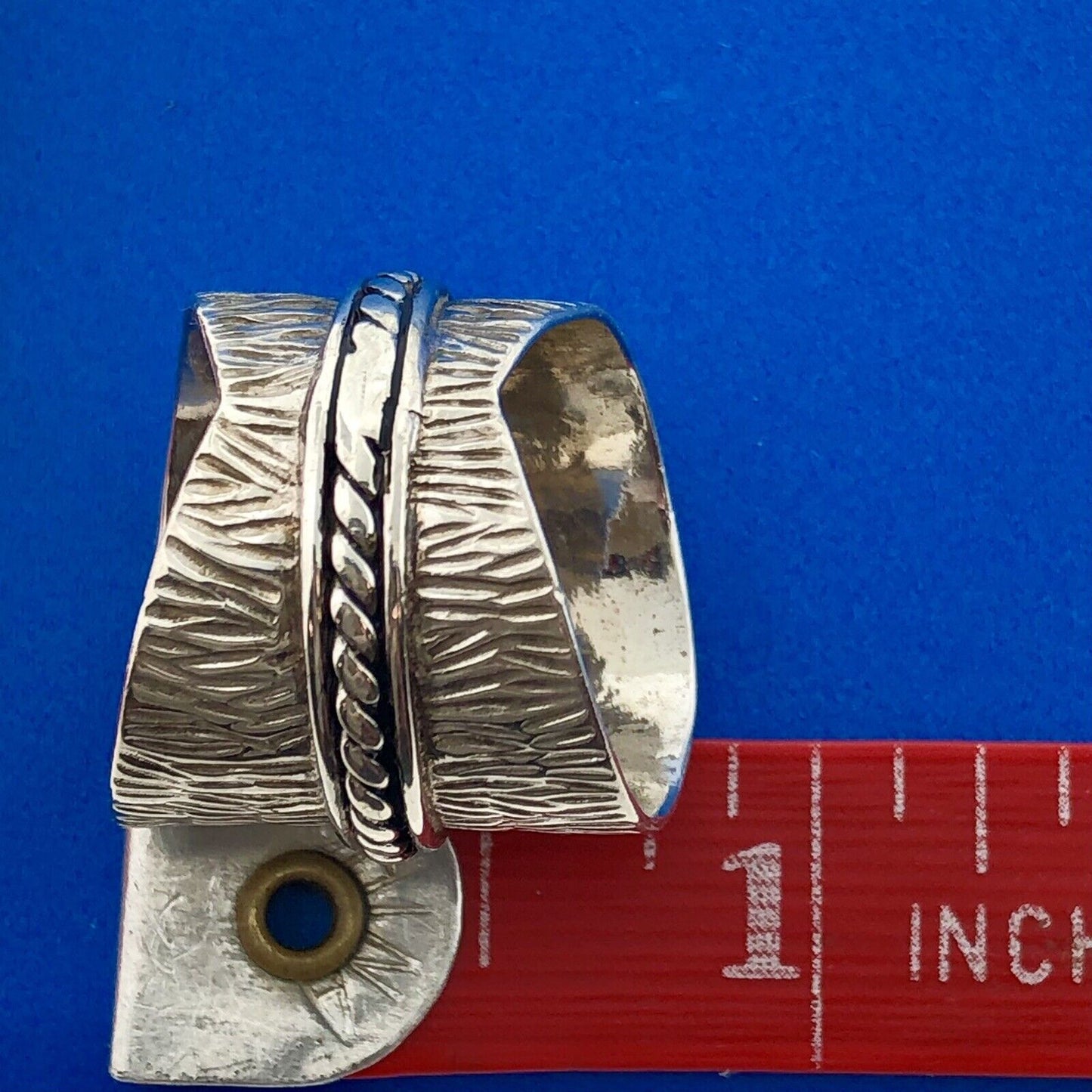 Vintage CJF Thai 925 Sterling Silver Textured Tapered Cigar Band Statement Ring