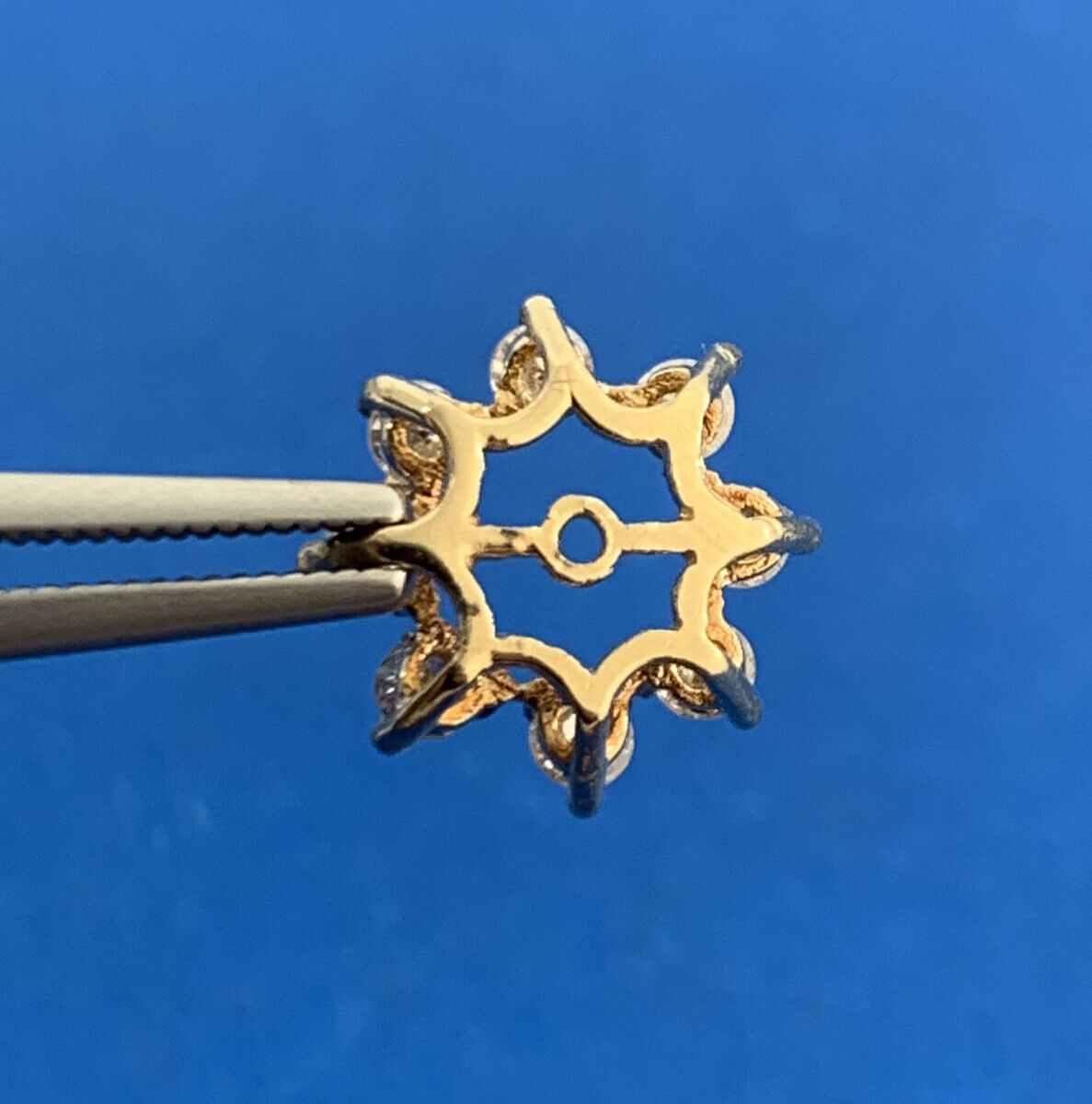 Designer 14K Yellow Gold Diamond Floral Starburst Snowflake Earring Jackets