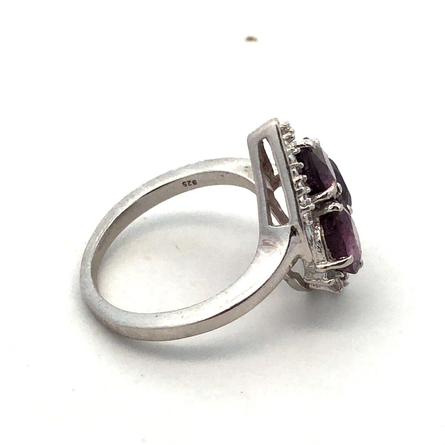 Designer TGGC 925 Sterling Silver Oval Purple Topaz Diamond Cluster Ring
