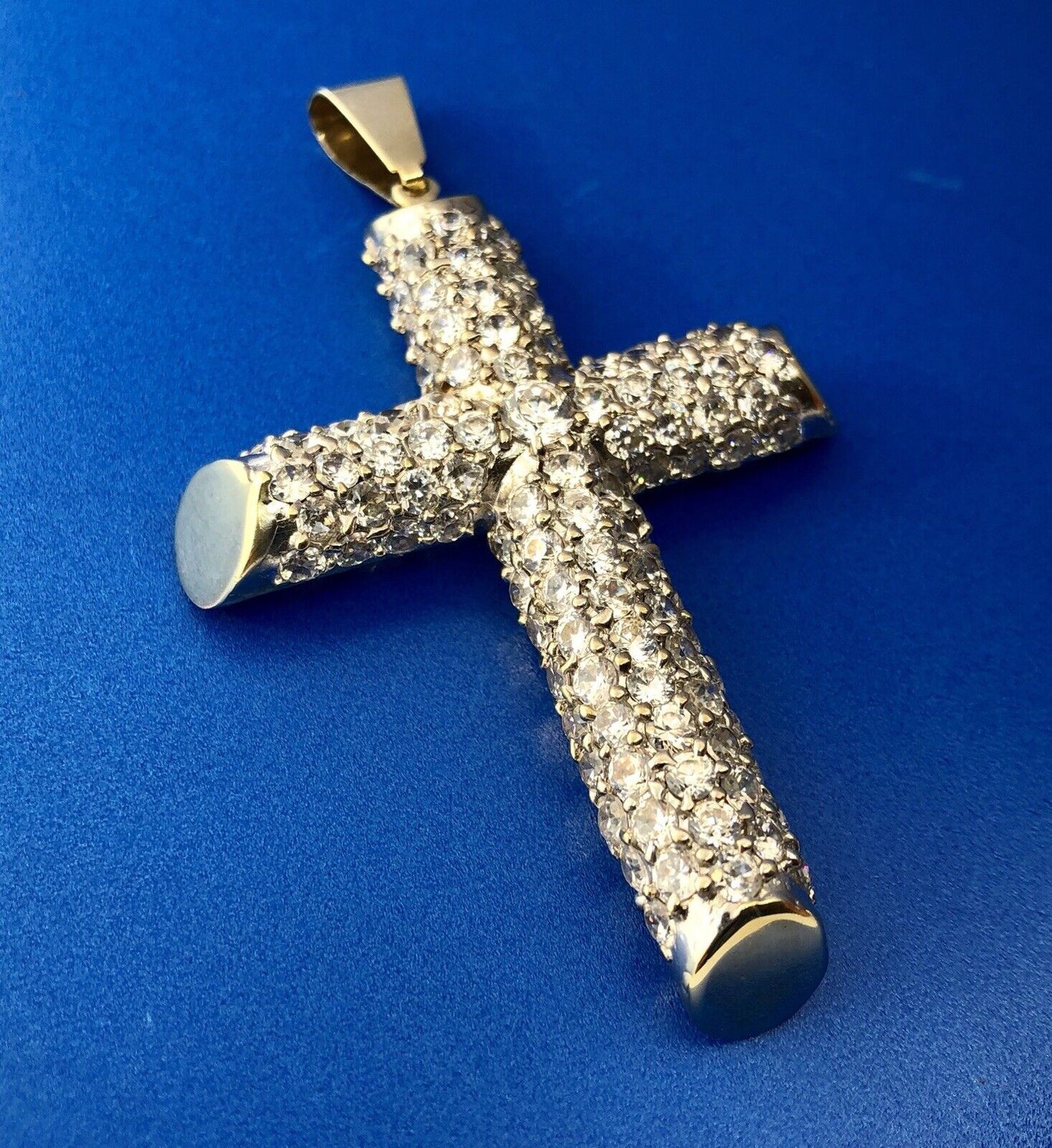 Statement 10K Yellow Gold Cubic Zirconia Encrusted Cross Religious Pendant
