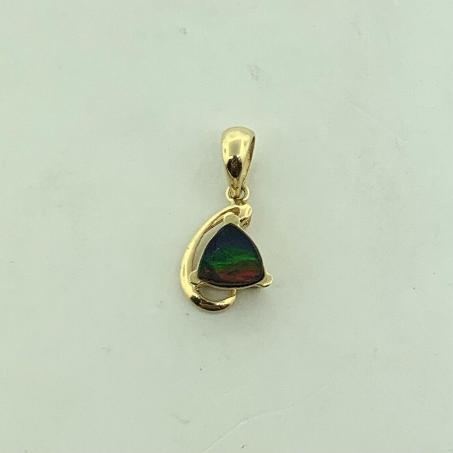 Designer 14K Yellow Gold Opal Trillion Doublet Modernist Pendant