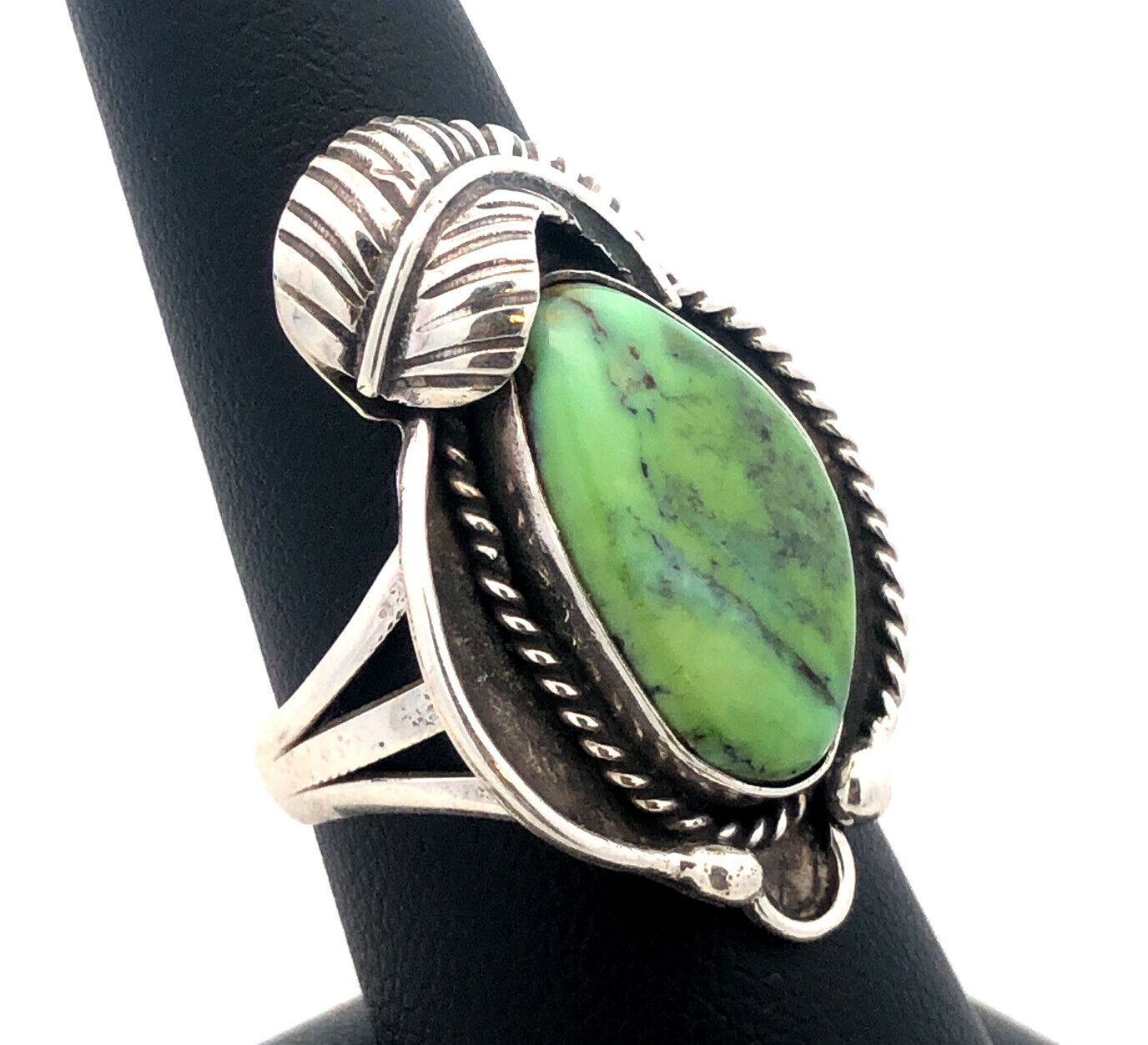 Native American 3 H Shop 925 Sterling Silver Green Turquoise Squash Blossom Ring