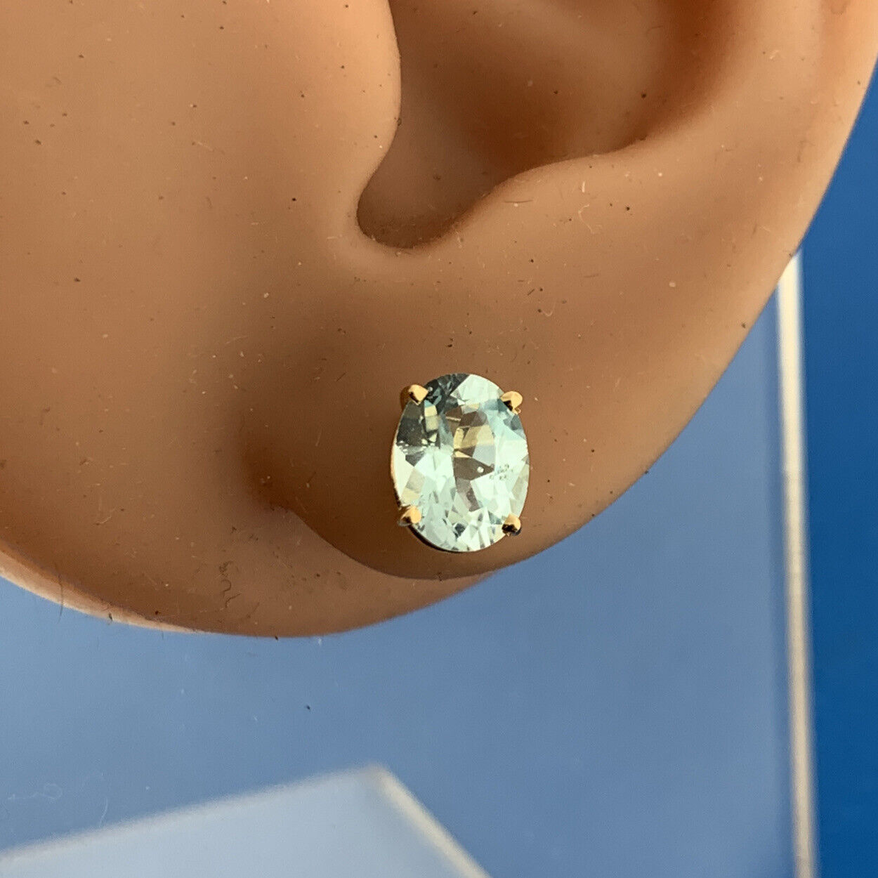 Designer 14K Yellow Gold Swiss Blue Topaz December Anniversary Stud Earrings