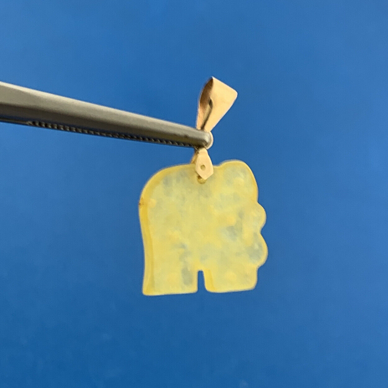 14K Yellow Gold Yellow Jade Jadeite Elephant Happiness Good Luck Pendant