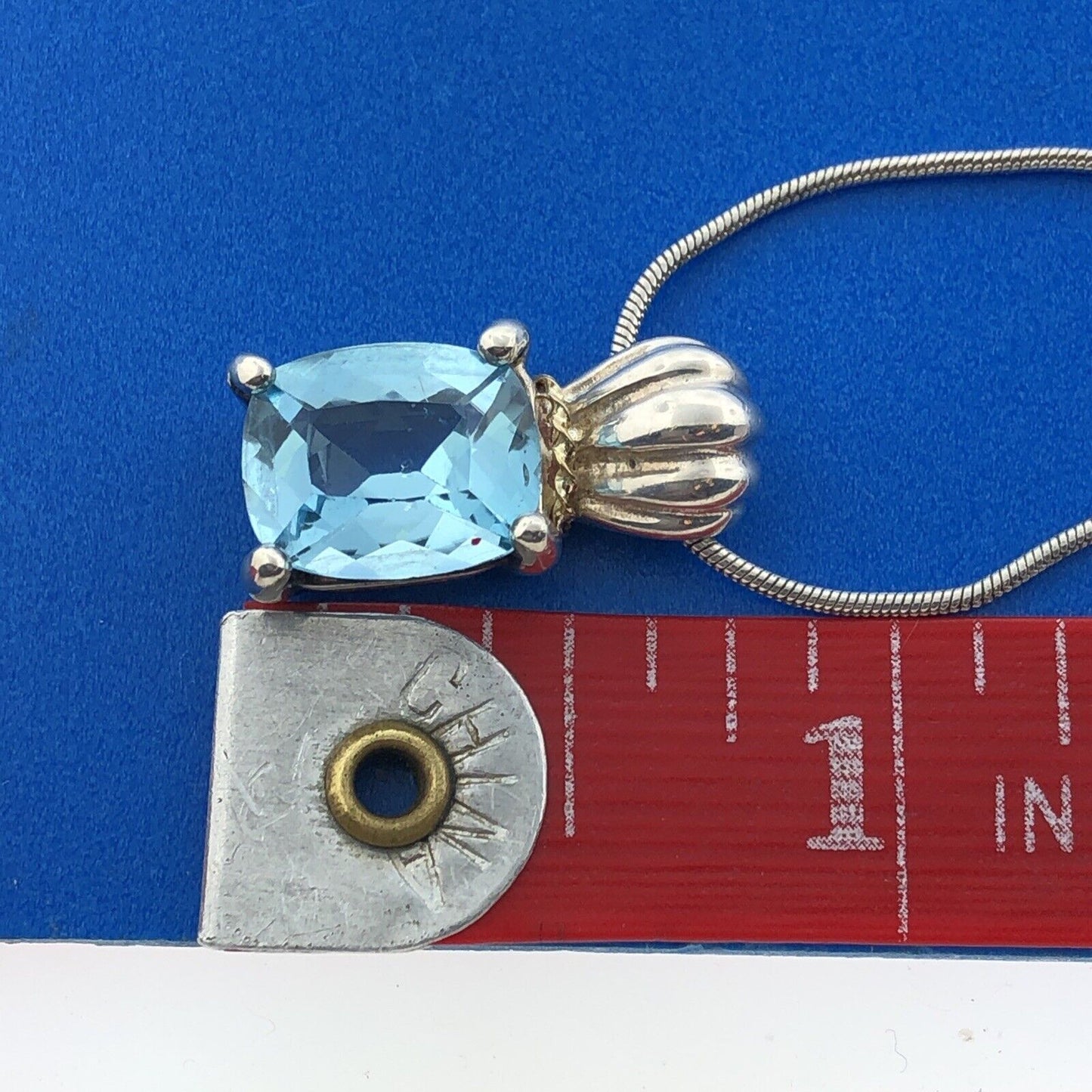 Designer CAA Sterling Silver 925 18K Yellow Gold Blue Topaz Necklace