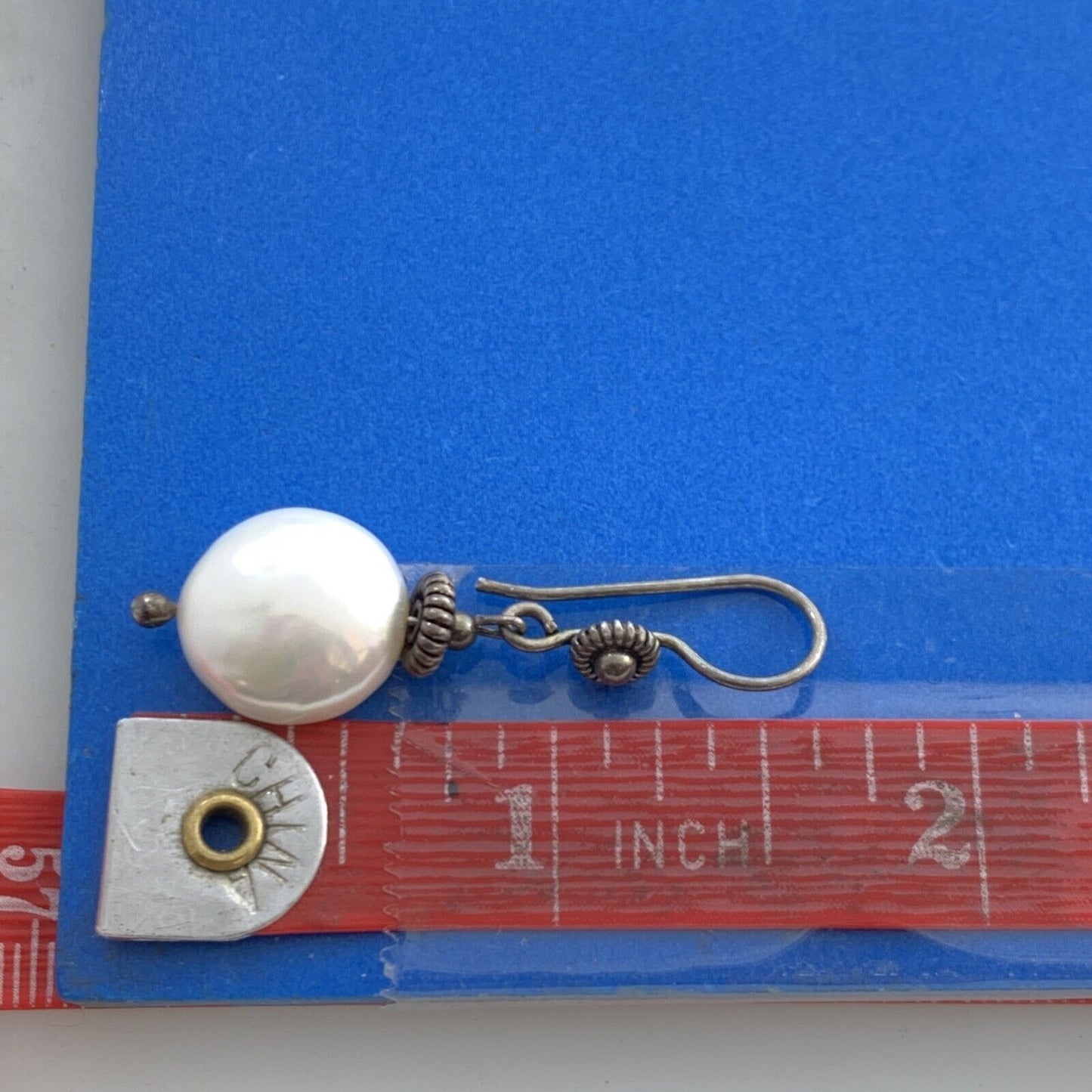 Vintage 925 Sterling Silver Pearl Hook Dangle Drop Earrings