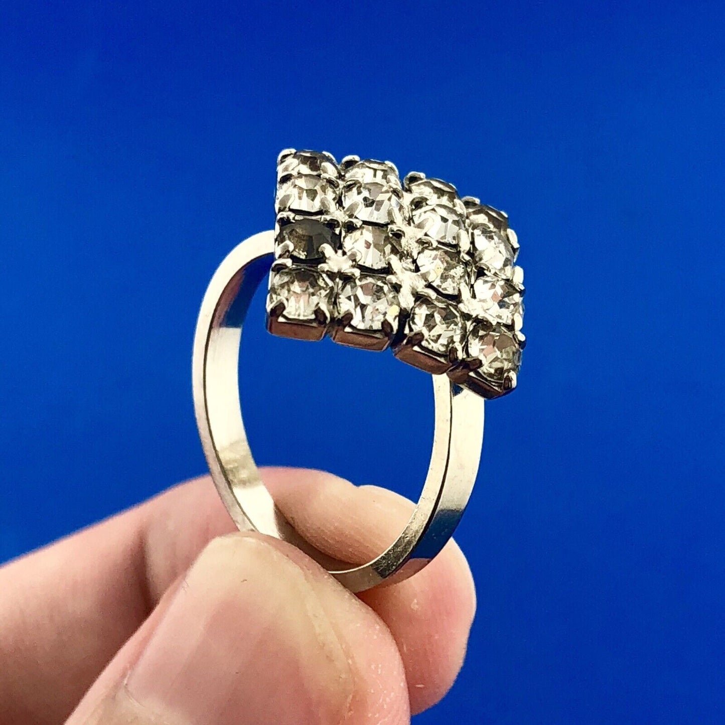 Art Deco Art Nouveau Designer 925 Sterling Silver Rhinestone Cluster Panel Ring