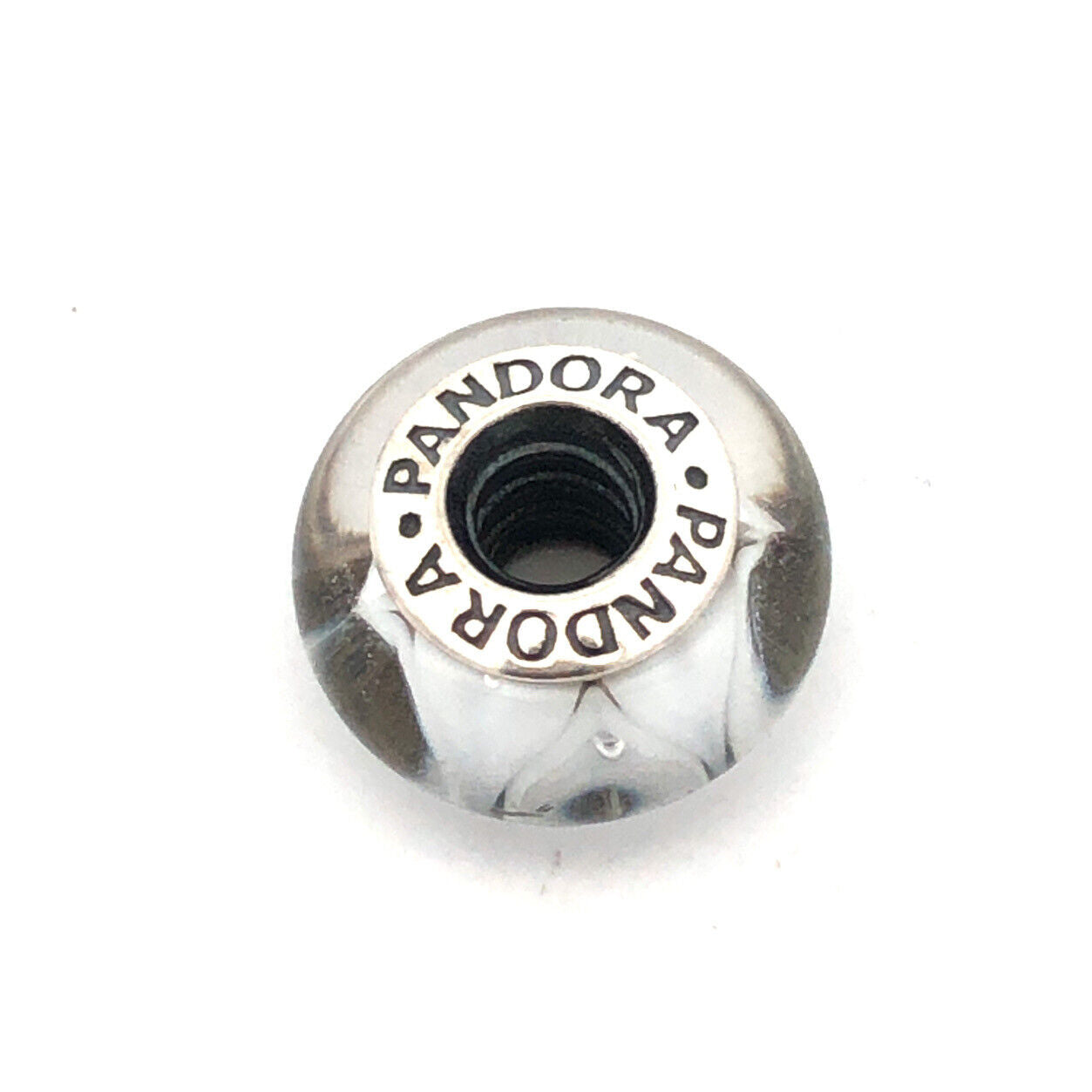 Retired PANDORA 925 Sterling Silver 790921 White Murano Looking Glass Bead Charm
