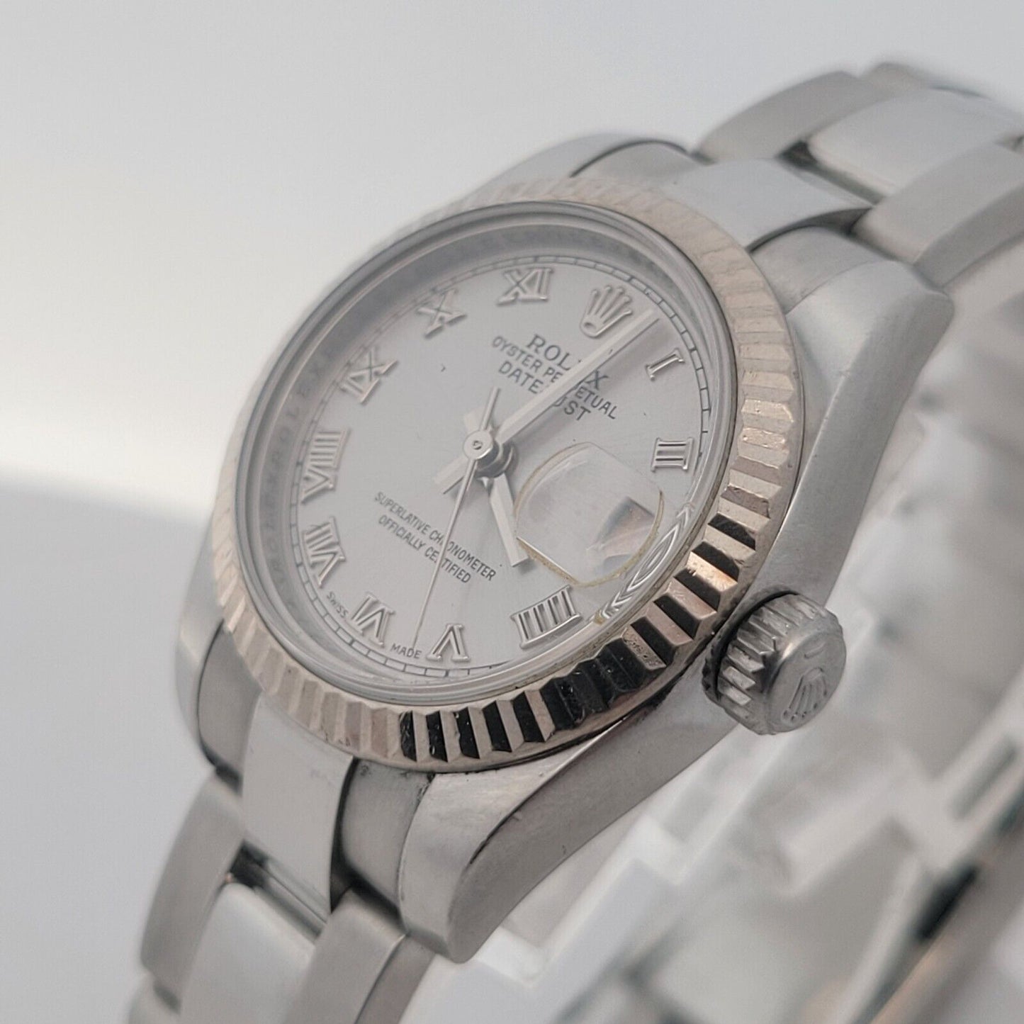 Ladies Rolex Oyster Perpetual Datejust Stainless Rhodium Roman Dial - 179174