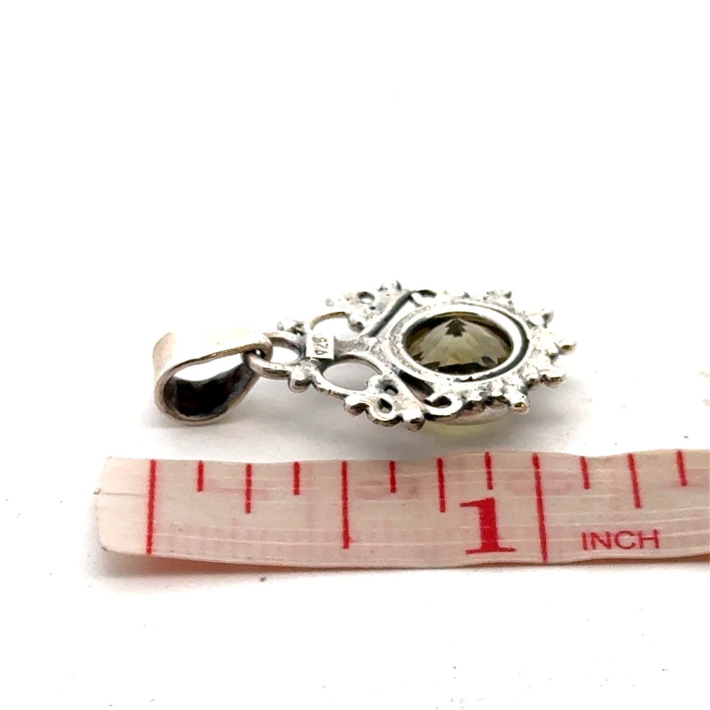 Estate 925 Sterling Silver Faceted Round Lemon Quartz Filigree Bead Pendant