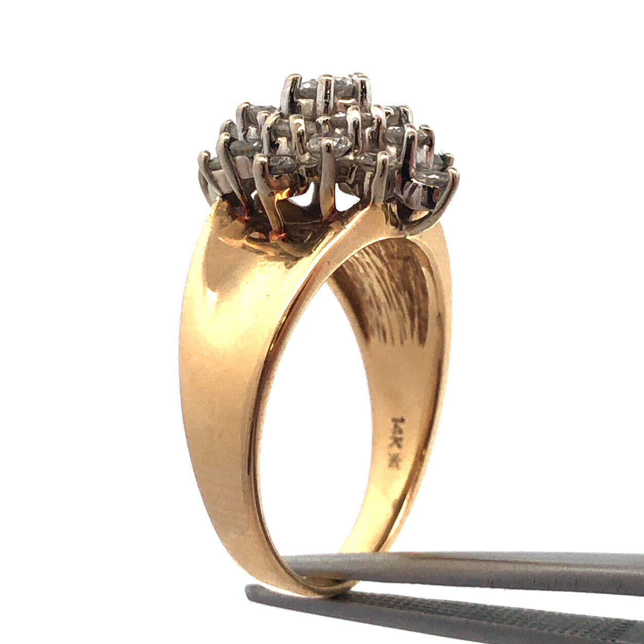 Classic 14K Yellow Gold Diamond Starburst Flower Cluster Cocktail Ring