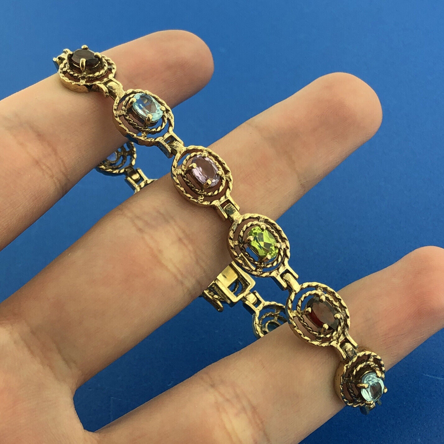 Vermeil Sterling Silver 925 Multi Gemstone Tennis Bracelet