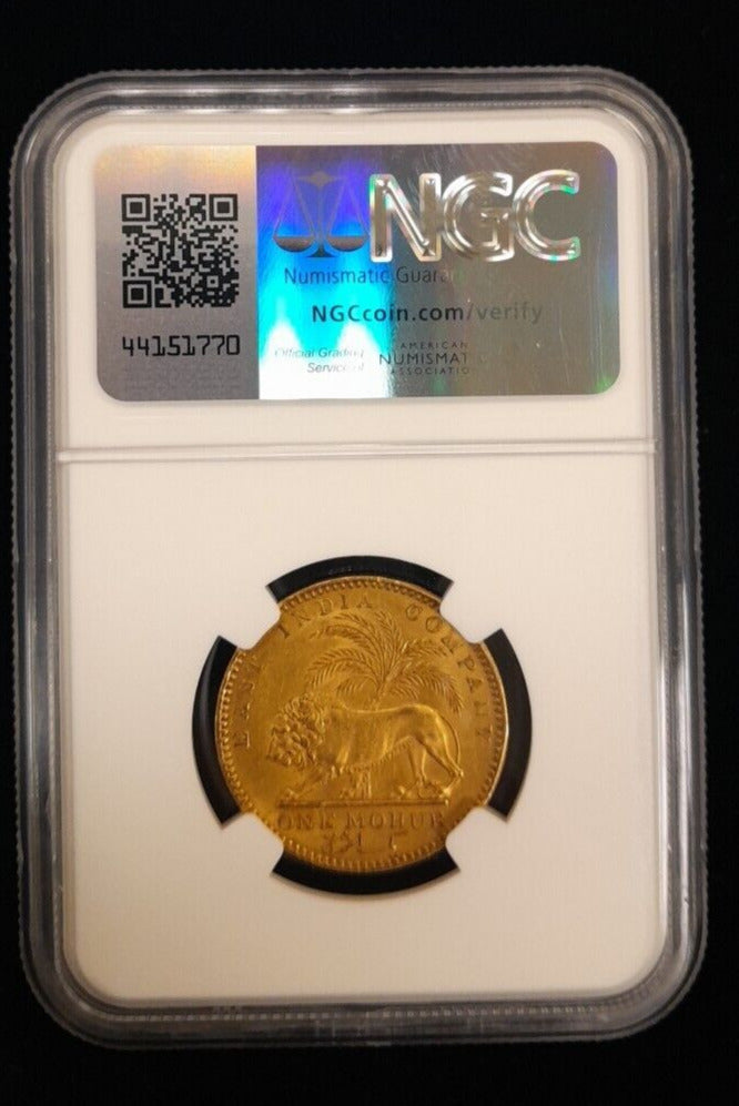 1841 C British India Mohur S & W-3.7 Type A/1 "W.W." Plain 4 NGC UNC Details