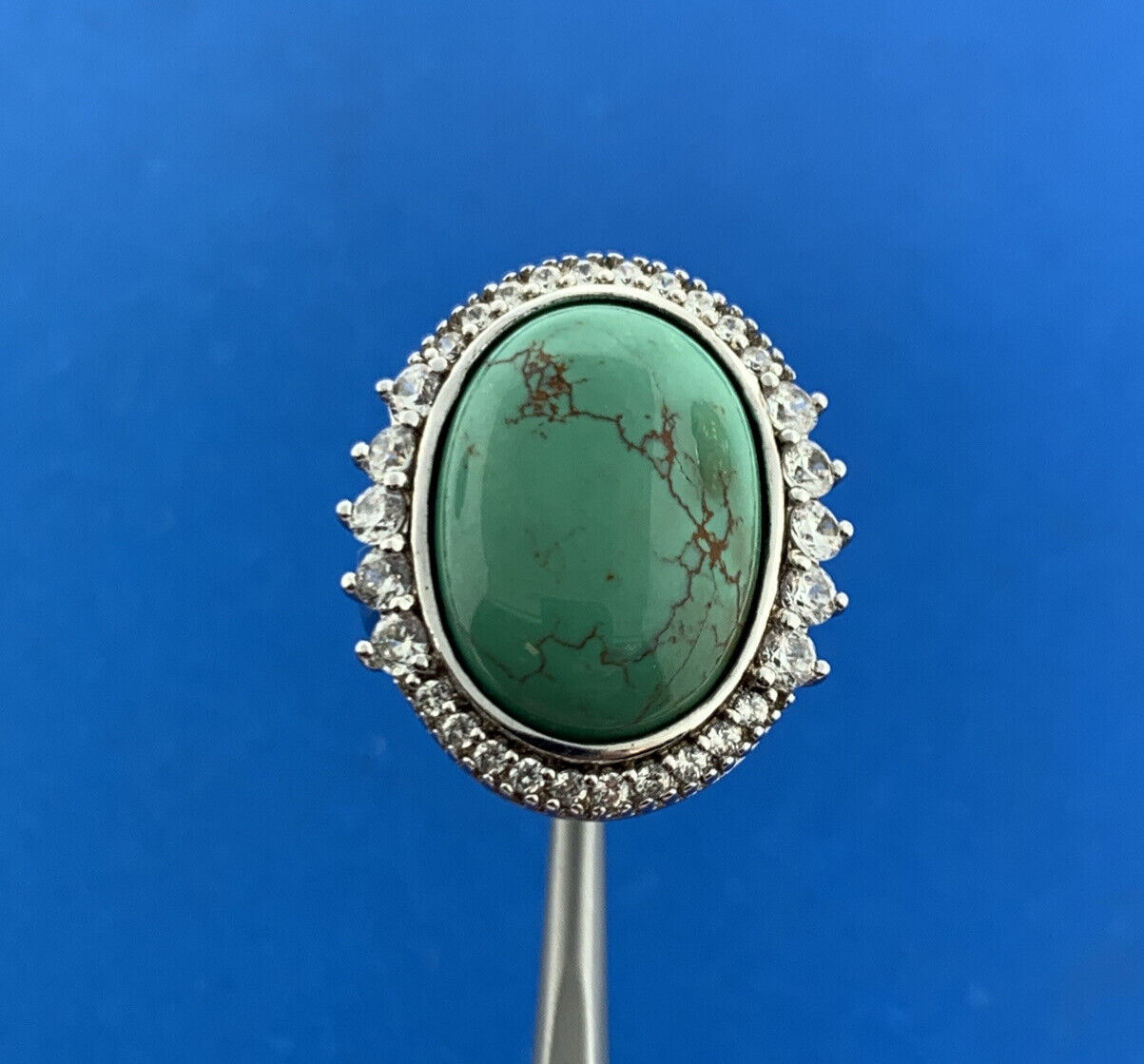 Joseph Esposito ESPO Sterling Silver Green Turquoise Cubic Zirconia Halo Ring