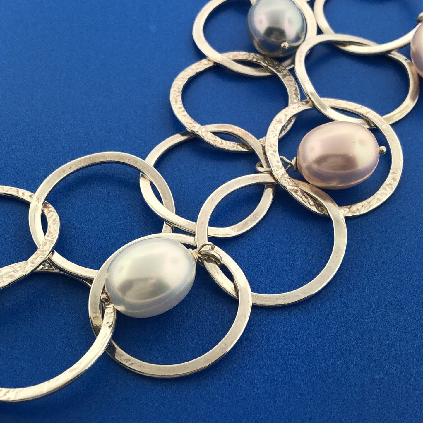 Splendori Italy 925 Sterling Silver Pink Grey White Pearl Statement Necklace NWT