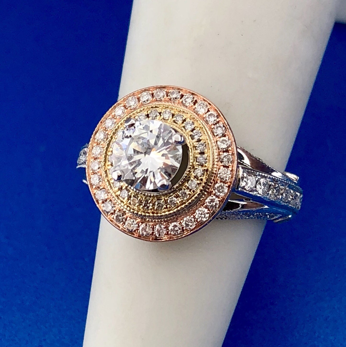 Designer 14K White Yellow Rose Gold Diamond Solitaire Halo Engagement Ring