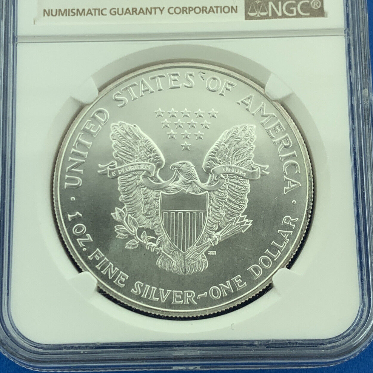 1999 $1 American .999 Silver Eagle Reverse Struck Thru Mint Error NGC MS69 Coin