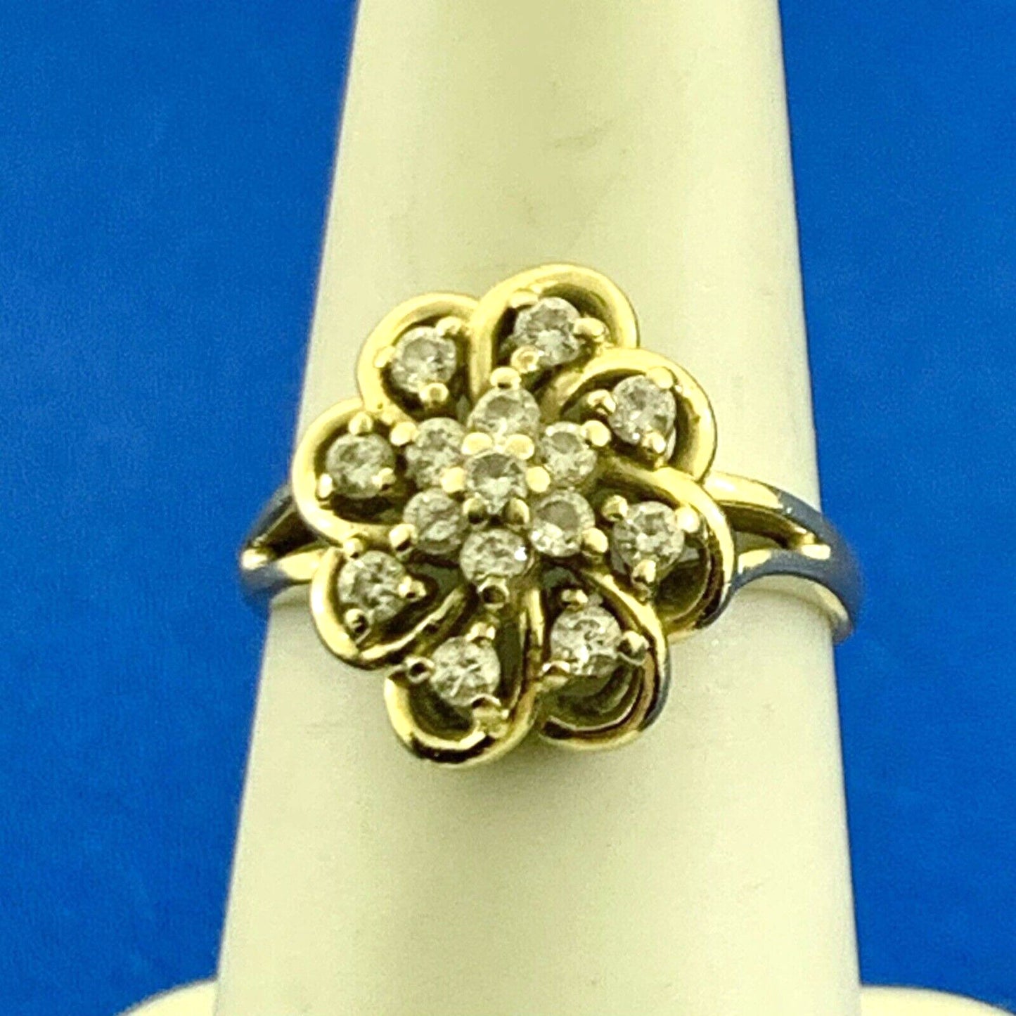 Designer Estate 14K Yellow Gold Diamond Flower Cluster Cocktail Ring