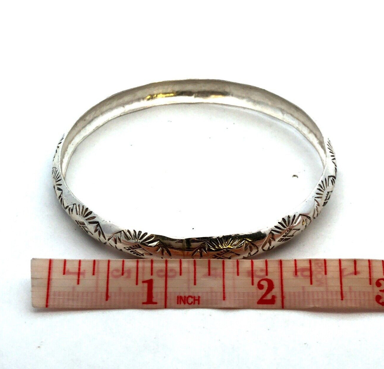 Native American Southwestern 925 Sterling Silver Concho Etched Bangle Bracelet