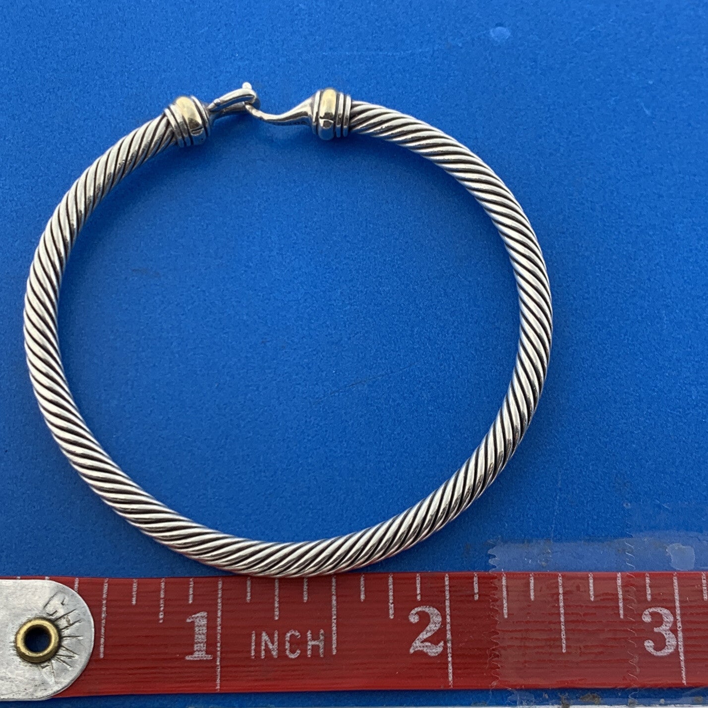 David Yurman DY Sterling Silver 925 18K Classic Cable Buckle 4 MM Cuff Bracelet