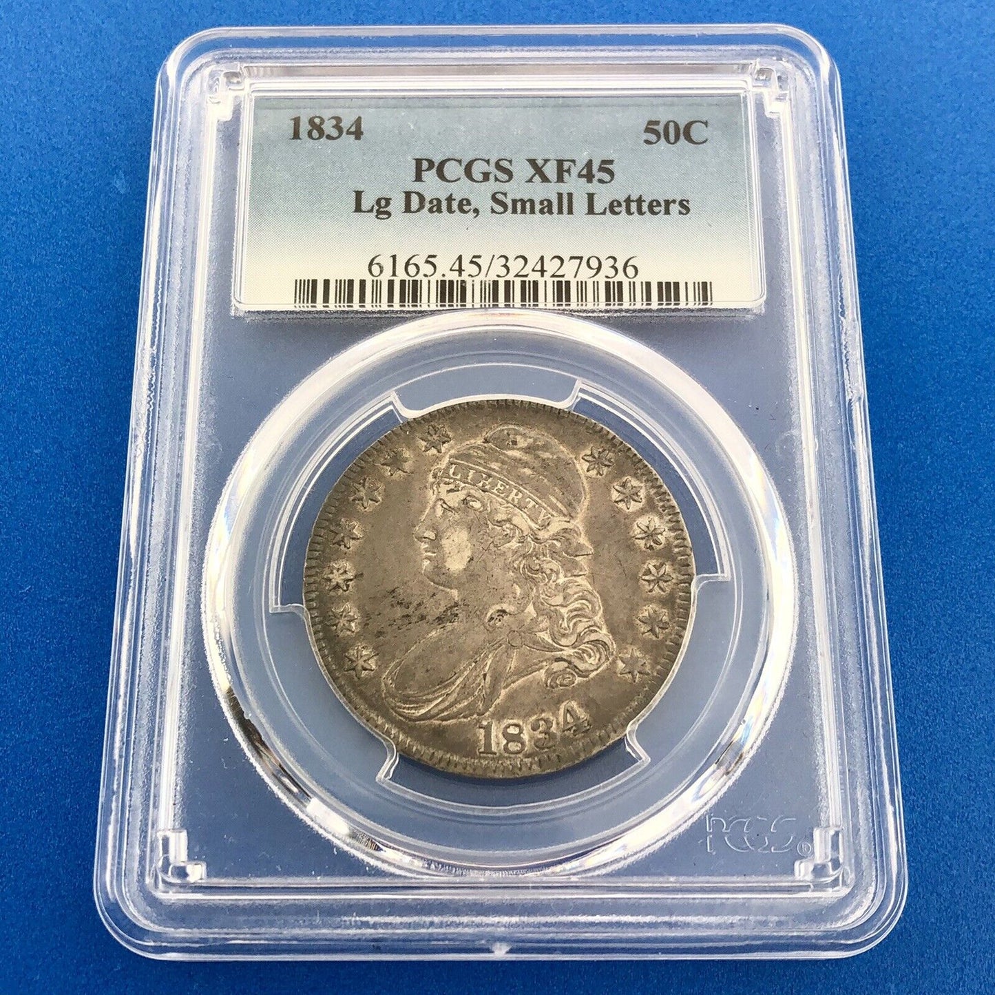 1834 Capped Bust Silver Half Dollar 50c Lettered Edge PCGS XF45 Lg Date Sm Ltrs