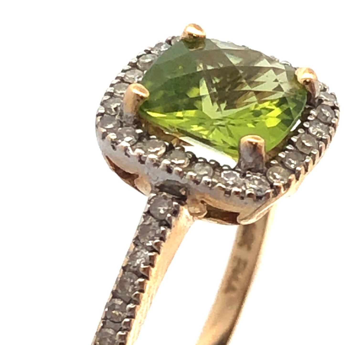 Beautiful Designer 14K Yellow Gold Peridot Diamond Halo Birthstone Cocktail Ring