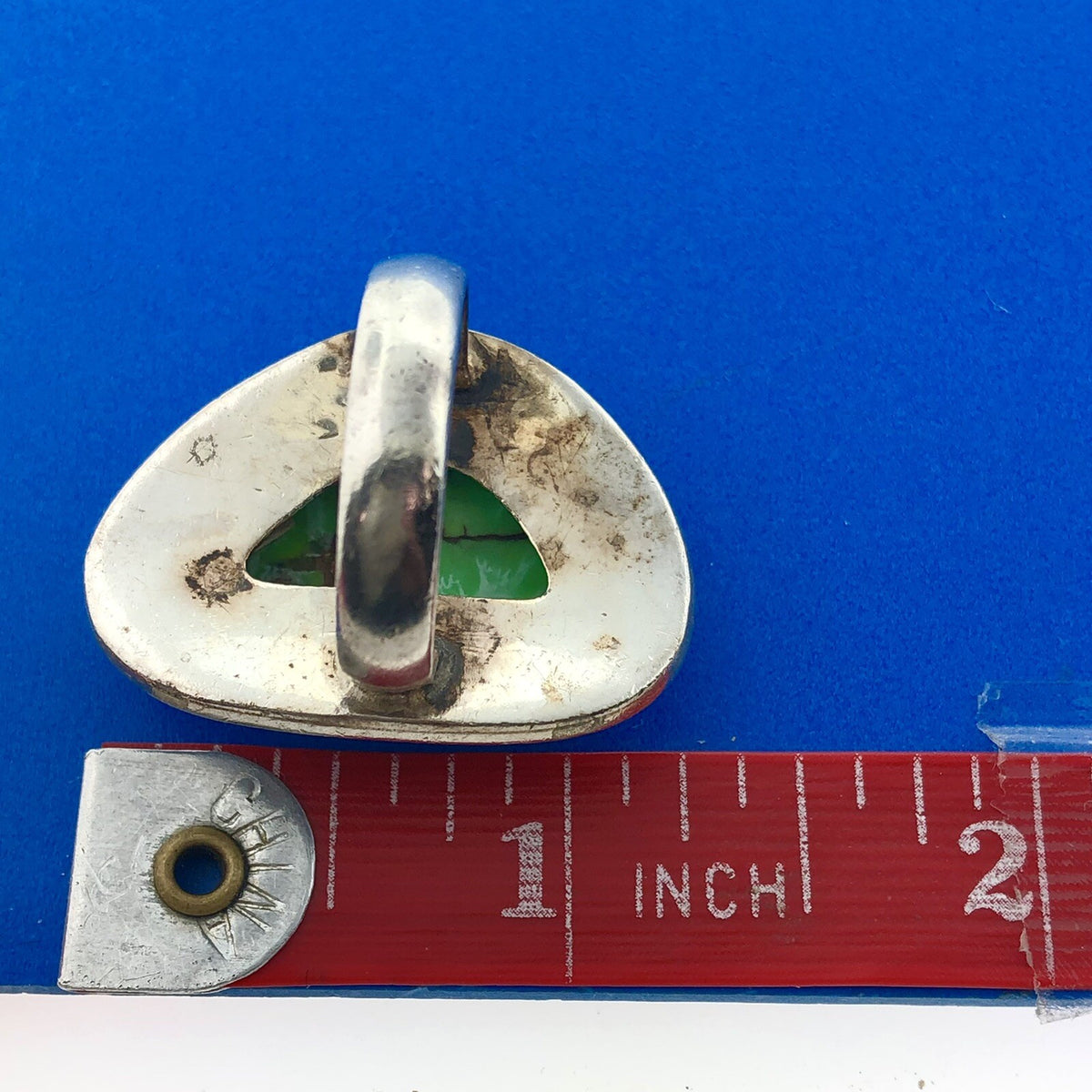 Lovely Sterling Silver 925 Triangular Cabochon Green Turquoise Ring Size 7.75