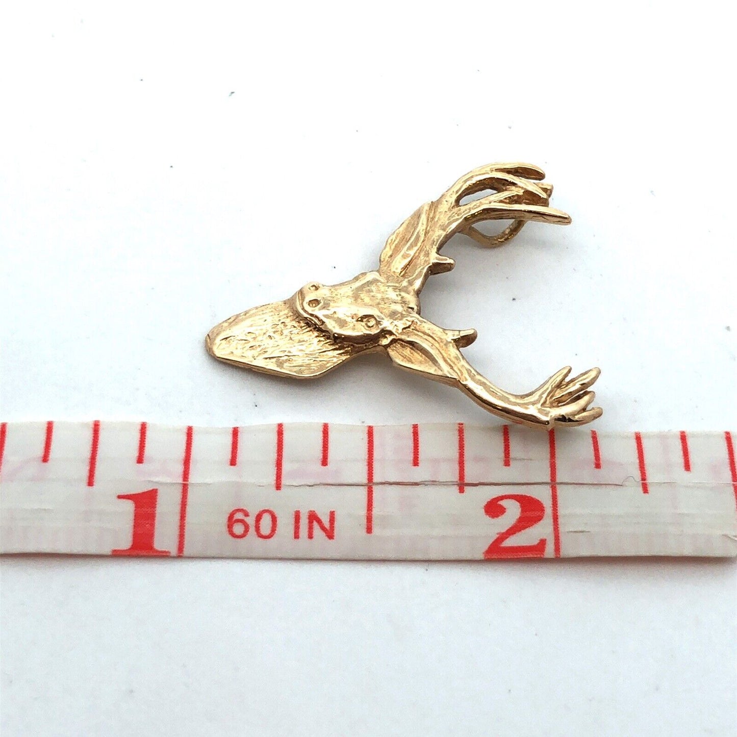 14K Yellow Gold Textured Buck Stag Male Deer Animal Hunter's Pendant
