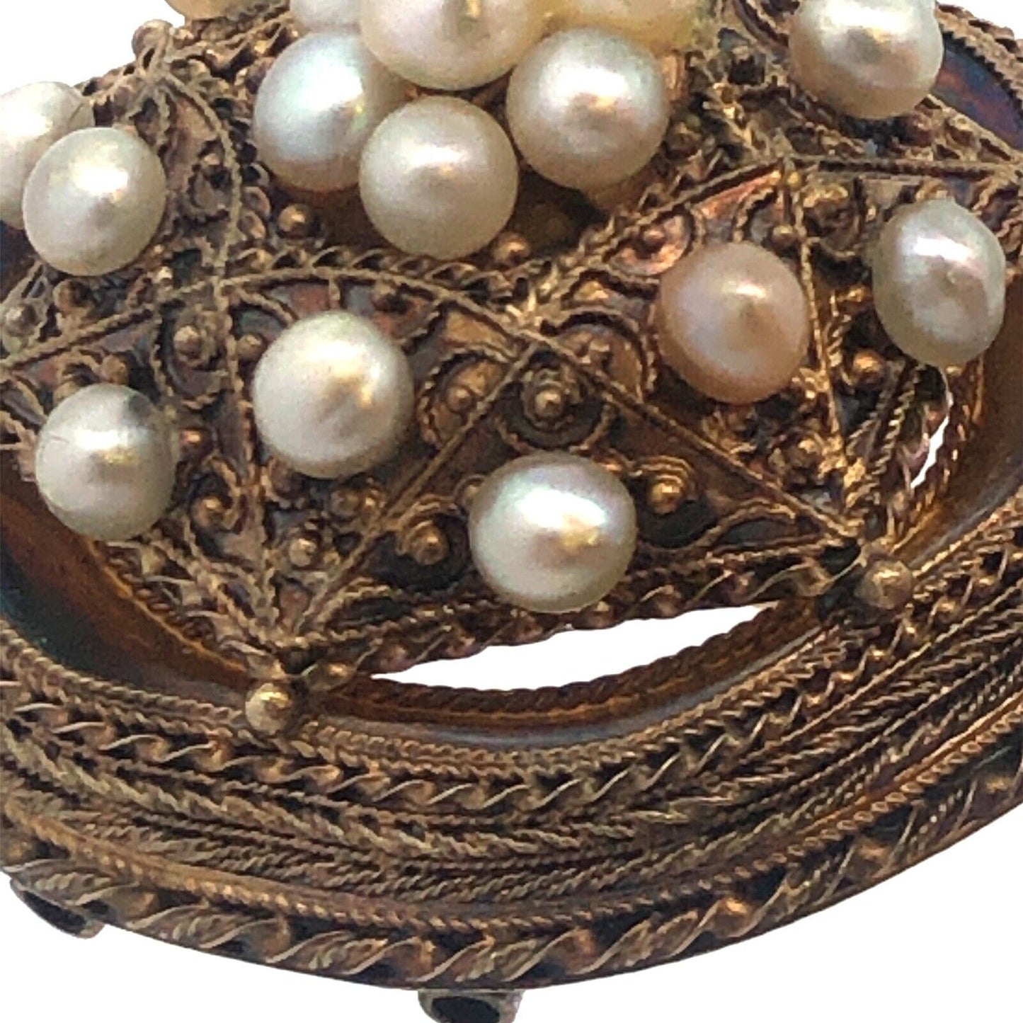 Victorian 14K Yellow Gold Seed Pearl Collar Mourning Statement Pendant Brooch