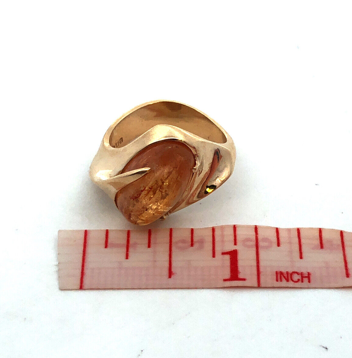 Vintage Designer 14K Yellow Gold Oval Cabochon Citrine Modernist Retro Ring