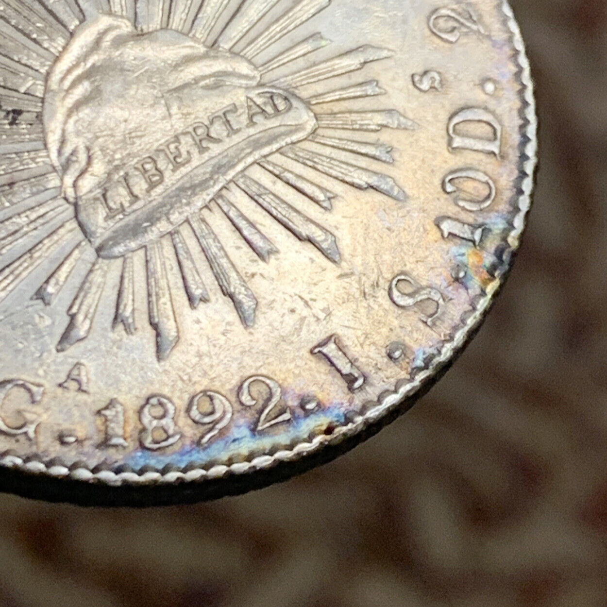 1892 Ga Guadalajara 8 Reales J.S. .903 Silver Mexico Better Date Coin