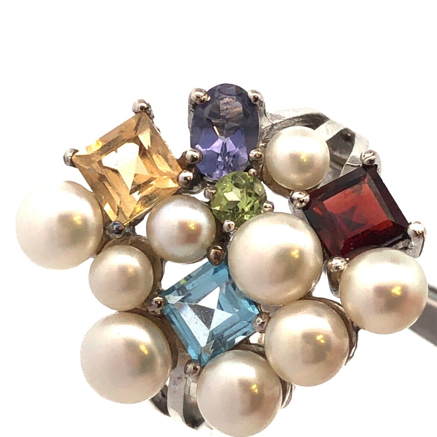 Designer Ross Simons 925 Sterling Silver Multi Gemstone Pearl Cluster Ring