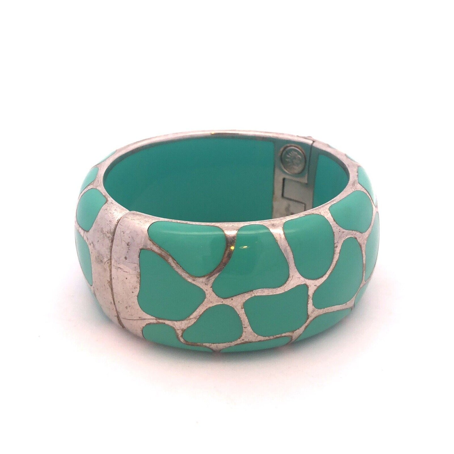 Vintage Angelique De Paris Sterling Silver Turquoise Resin Hinged Cuff Bracelet
