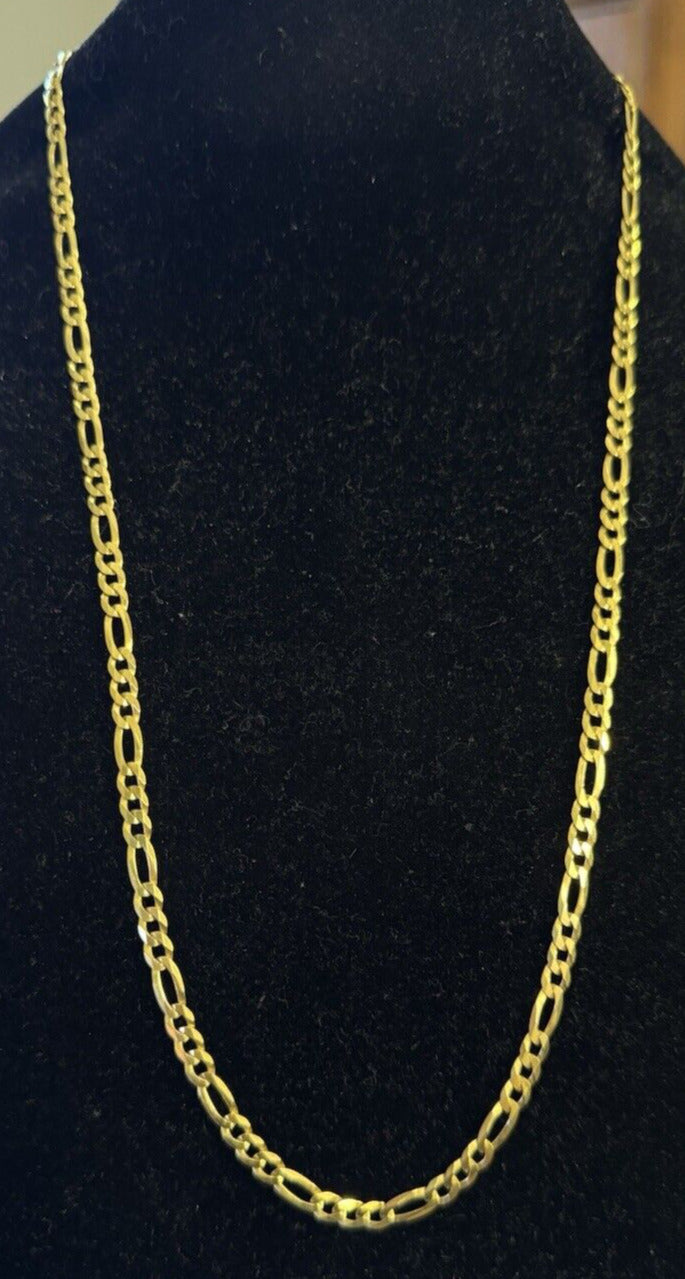 Designer BSI Italy 925 Sterling Silver Gold Vermeil Figaro Link Chain Necklace
