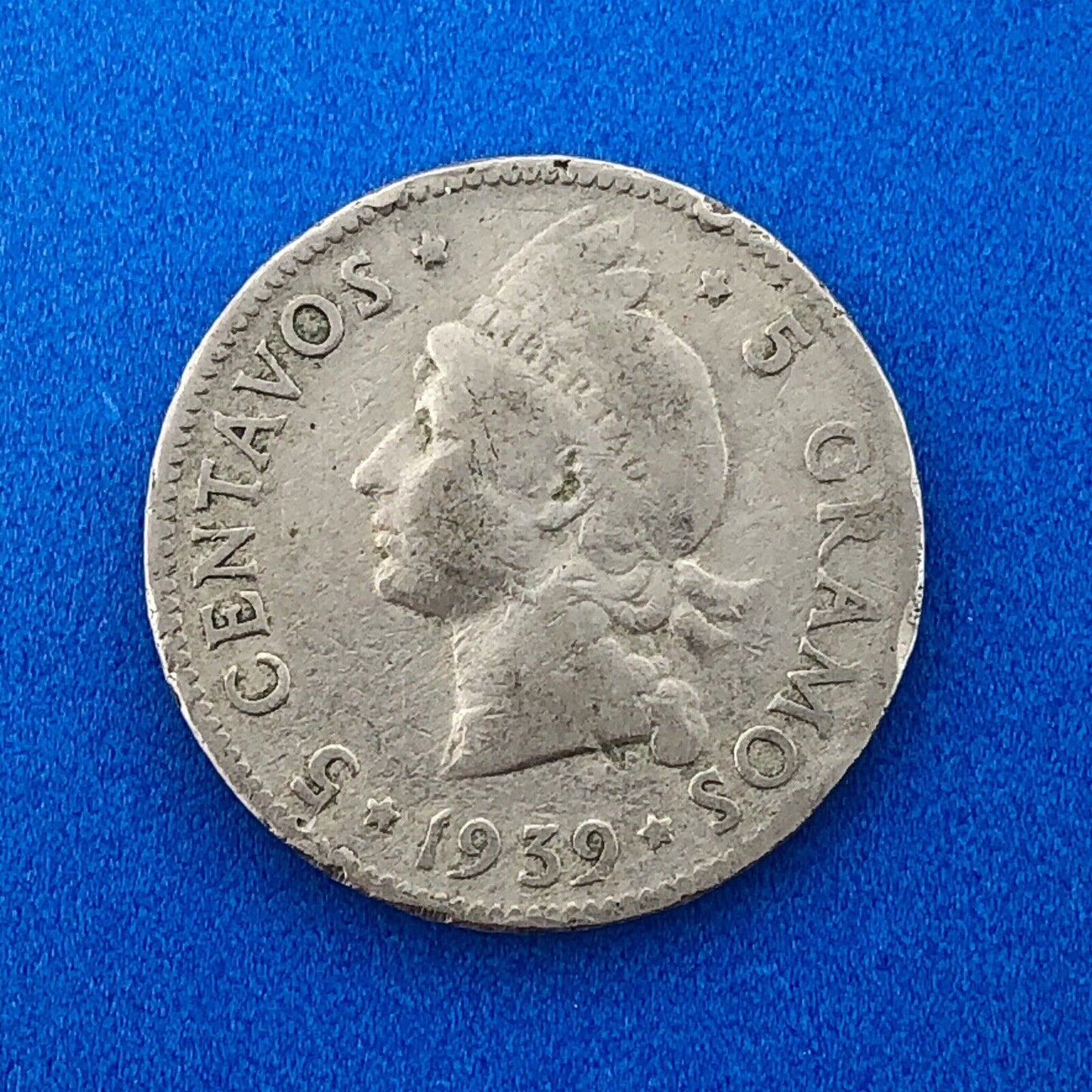 1939 Dominican Republic 5 Centavos 5 Grammos Tough Key Date Low Mintage Coin