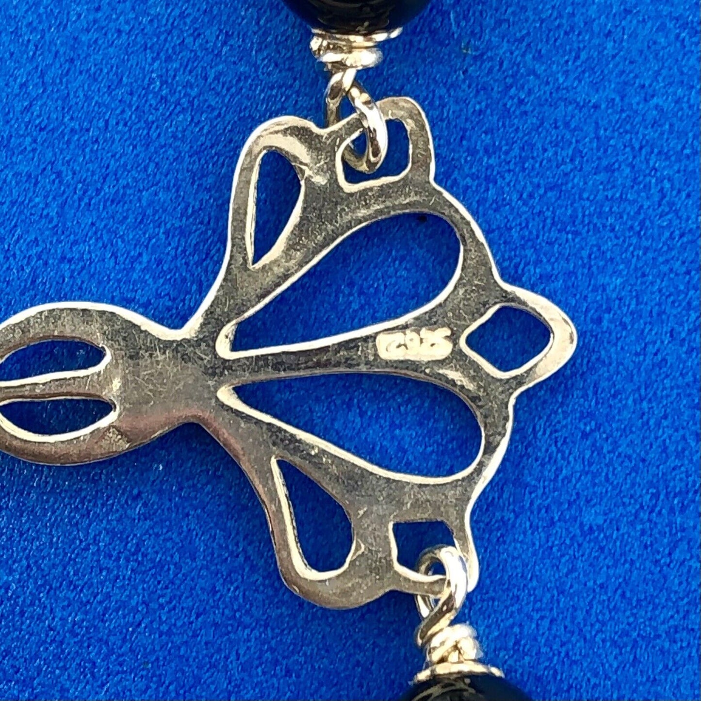Stunning Sterling Silver 925 Onyx Bead Circle Link 20.5" Pendant Necklace