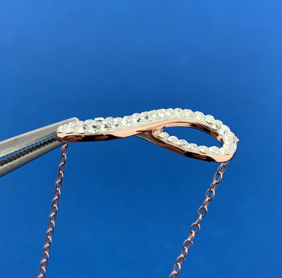 Jacmel Mauritius JCM 925 Rose Tone Sterling Silver CZ Eternity Infinity Necklace