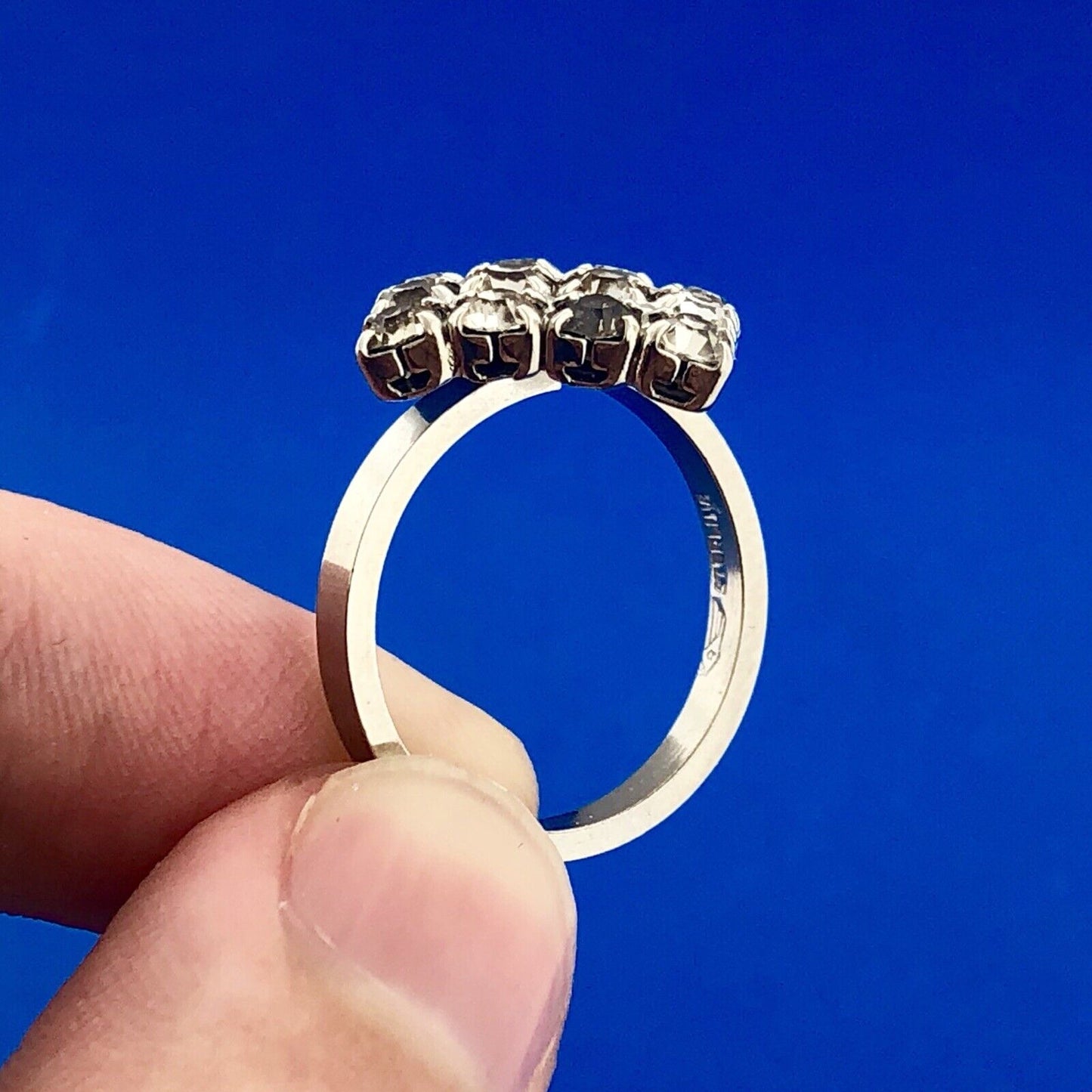 Art Deco Art Nouveau Designer 925 Sterling Silver Rhinestone Cluster Panel Ring